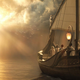 a boat going to sunset